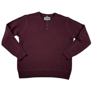 Schott Button Henley XL waffle weave “thermal” styled 80% wool Burgundy sweater